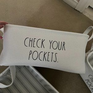 rae dunn check your pockets fabric laundry storage organization basket nwot